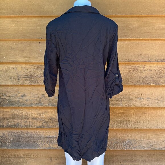 Faded Glory Long Black Sleeve Button Up Knee Length T-Shirt Dress SIze M - Picture 6 of 8